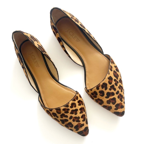 J. Crew Factory Shoes - J Crew Factory Zoe Leopard Print Pointed Toe Leather D'Orsay Flats Tan Size 7